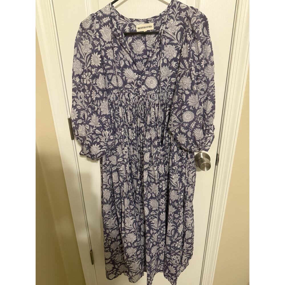Daughters Of India Kyra Midi Dress Blue Iris XS Cotton